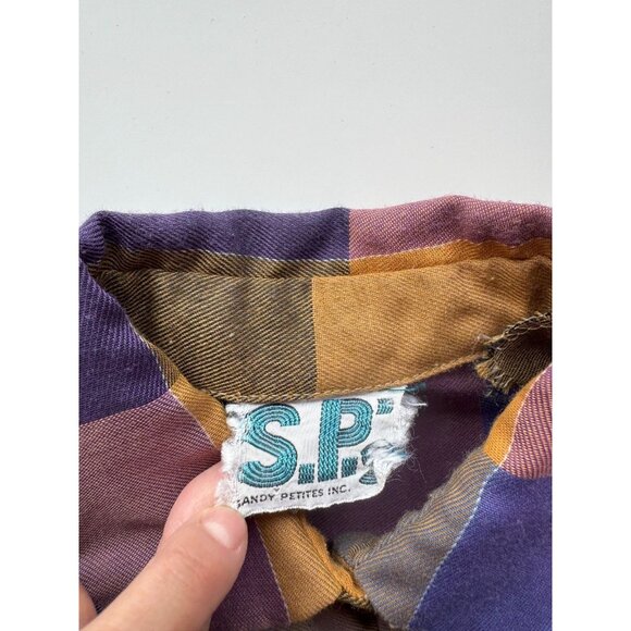 Vintage 70's SANDY PETlTES Check Polyester Flannel Fit & Flare Dress, Size L - Picture 14 of 15